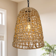 Echbienisra 1-Light 14"  Farmhouse Asian Rattan Pendant Light Fixtures