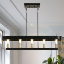 Mouillure 5-Light 35-in Black&Brass Modern Rectangle Kitchen Island Light