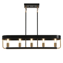 Mouillure 5-Light 35-in Black&Brass Modern Rectangle Kitchen Island Light