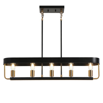 Mouillure 5-Light 35-in Black&Brass Modern Rectangle Kitchen Island Light