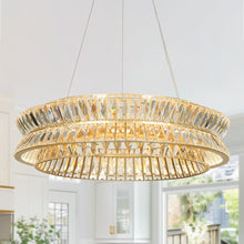 1-Light 23.5" Modern Glam Gold Crystal LED Chandelier, Drum