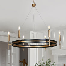 Froebon 6-Light 33" Modern Black&Gold Chandelier, Wagon Wheel