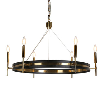 Froebon 6-Light 33" Modern Black&Gold Chandelier, Wagon Wheel