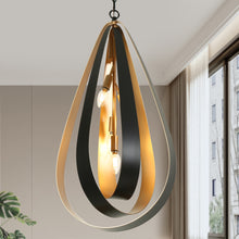 Pennieway 4-Light 15.5" Modern Black and Gold Chandelier, Teardrop