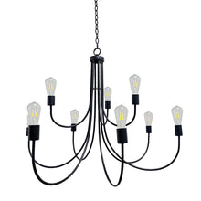 Dockpusarry 9-Light 41" Modern Industrial Black Chandelier, Exposed Bulbs