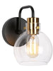 Luffa 1-Light Modern Black & Gold Wall Globe Clear Glass Sconces