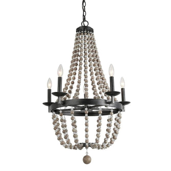 Damla Bohemia Wood Beads Mix Crystal 5 Lights Chandelier 