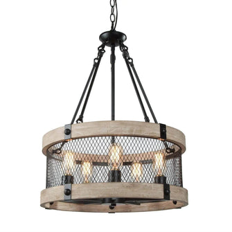 Daphne Grey Pine Wood 5 Lights Drum Chandelier 384.99