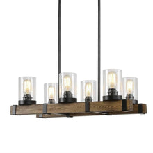 Lontherming 6-Light 25.5-in Black&Wood Farmhouse Rectangle Kitchen Island Light