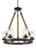 LNC Rope Wagon Wheel with Glass Shade Chandeliers - 6 Lights 259.99