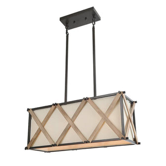 Staenrobodur 3-Light 25-in Black&Wood Farmhouse Rectangle Kitchen Island Light